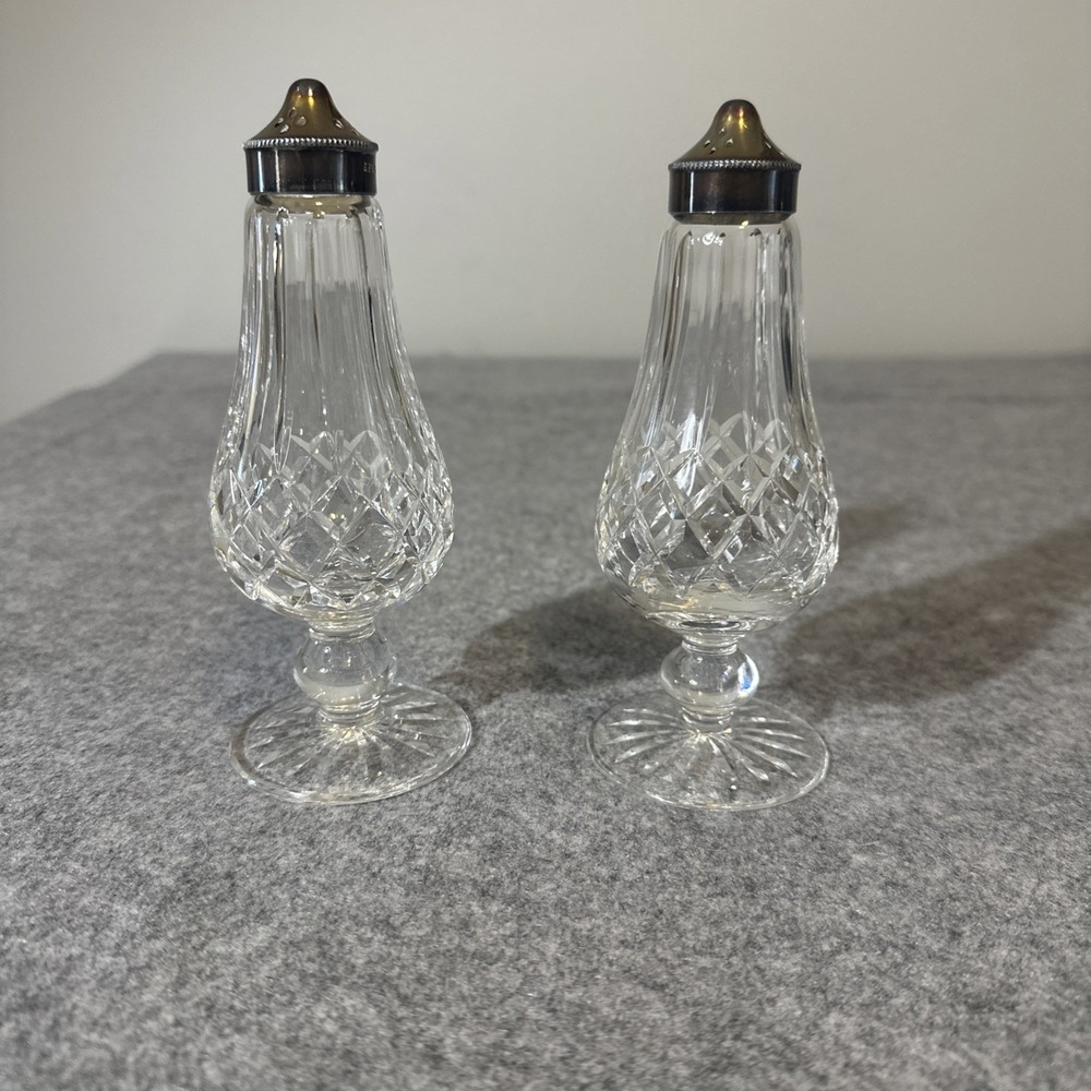 Vintage Pair Of Waterford Lismore Crystal Footed Salt And Pepper Shakers